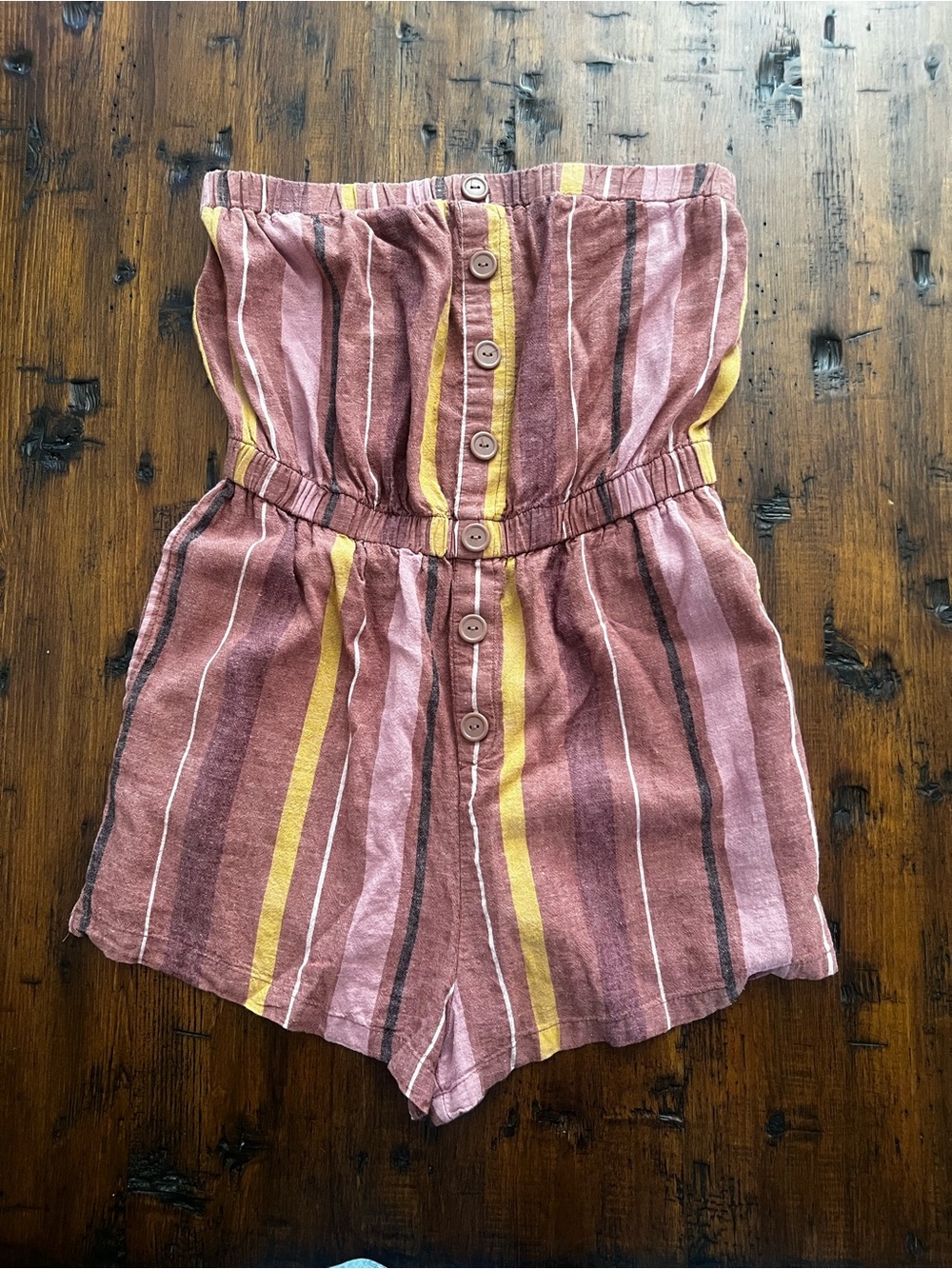 Urban Outfitters Striped Button-Front Romper in Rose and Yellow